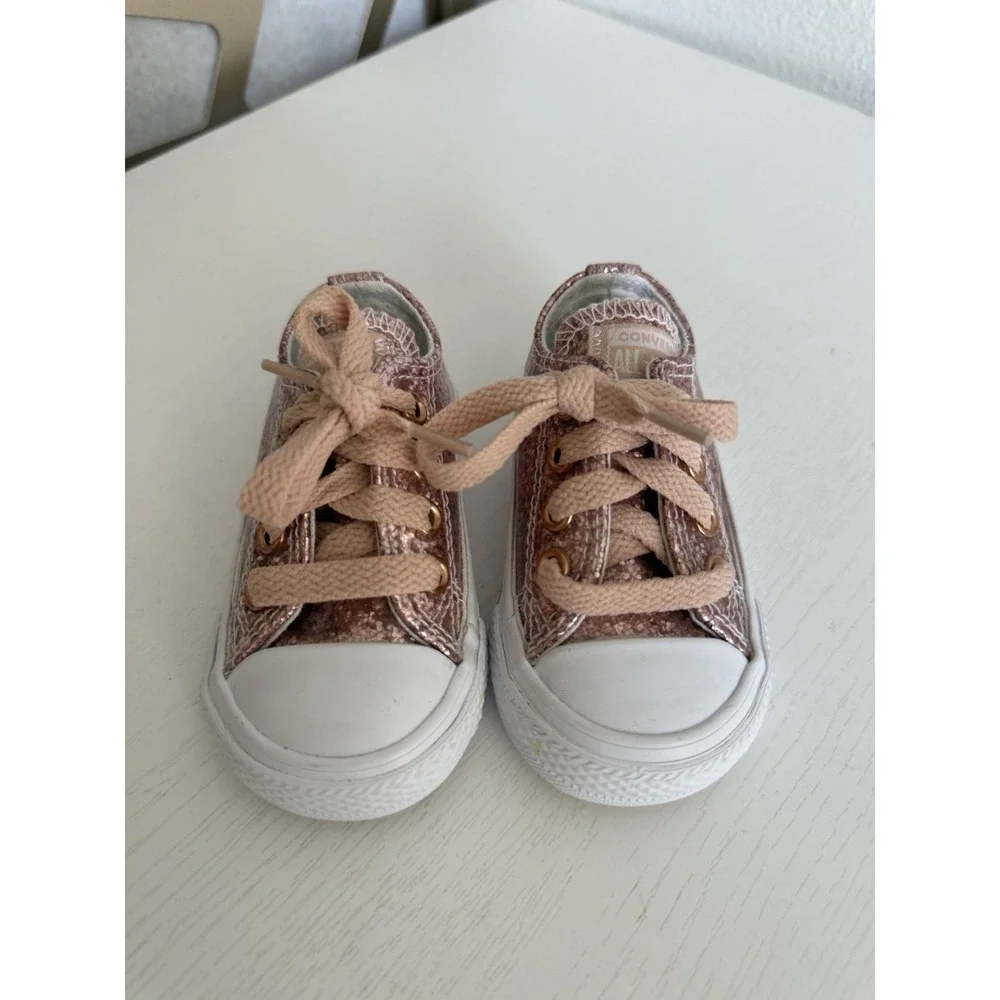 New Rose Gold Glitter Converse Shoes Sneakers Toddler Baby Girl Size 3
